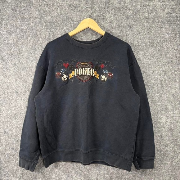 Vintage Poker Sweatshirt Mens XL Black Annual High Stakes Tournament Embroided - Picture 1 of 6